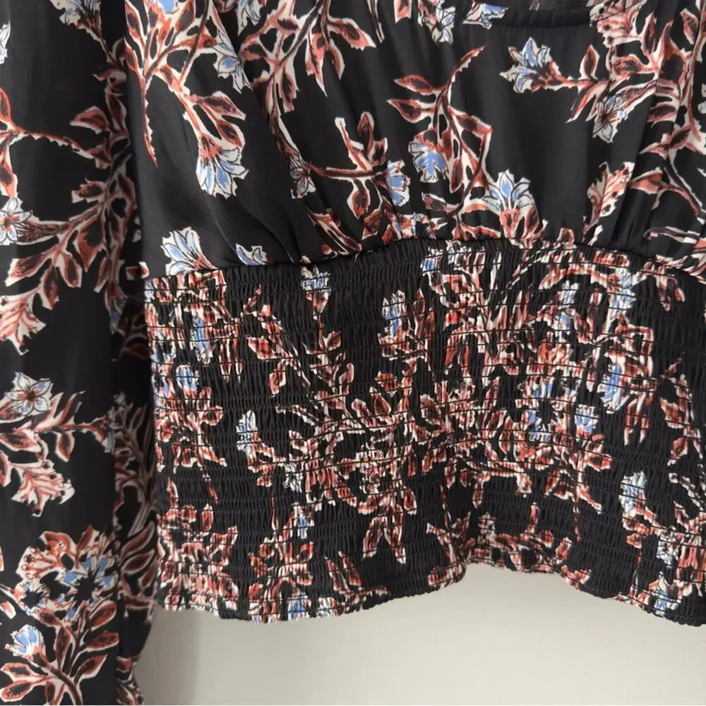 Free People Santiago Top Floral Cropped puff long sleeve buttons smocked ruched